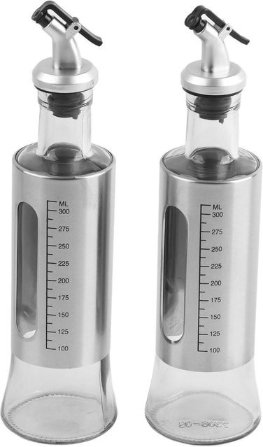 2er-Set Ölspenderflaschen von CosyHome aus Glas mit Skala in Grau, 300 ml pro Flasche - Bild 1
