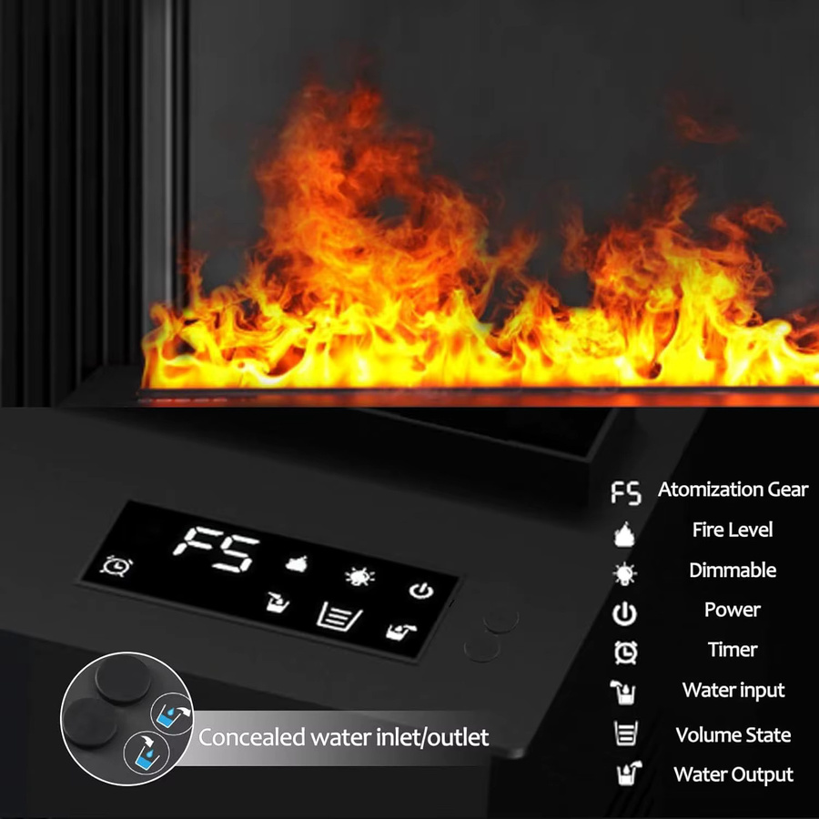 AFLYEVER Wasser-Elektrokamin mit 3D-Nebel-Flammen-Effekt in Schwarz, App-Steuerung und Fernbedienung - Bild 3
