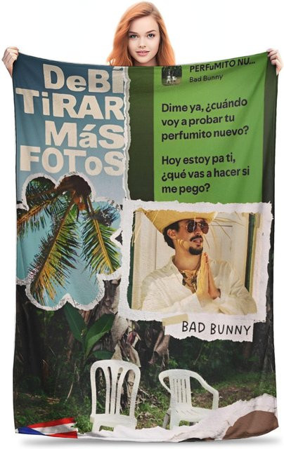 Bads Bunnys Album Debi Tirar Mas Fotos DTMF Weiche Flauschige Plüschdecke aus Polyester in Weiß und Mehrfarbig, B/B: 75 x 100 cm - Bild 1