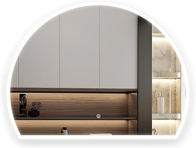 Aica Sanitär Badspiegel Halbrund mit LED Beleuchtung, dimmbar, Memory Touch, B: 80 cm, H: 60 cm - Bild 1
