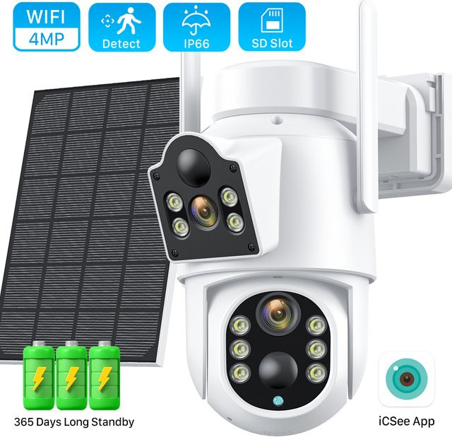 ANBIUX 4MP Solar WiFi PTZ Kamera mit Dual-Objektiv und eingebauter Batterie, Outdoor Video Überwachung, Weiß - Bild 1