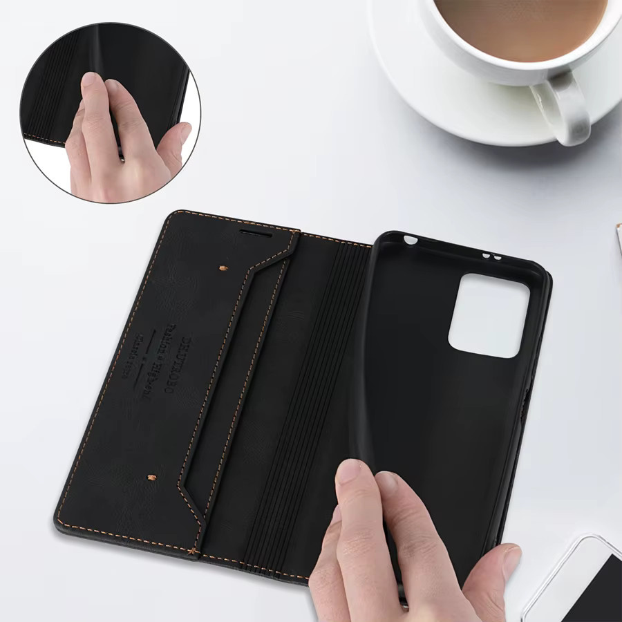 Lederne Brieftasche-Schutzhülle mit Anti-Diebstahl-Funktion und magnetischem Flip-Cover für Xiaomi Redmi Poco Modelle in Schwarz oder Rot - Bild 5