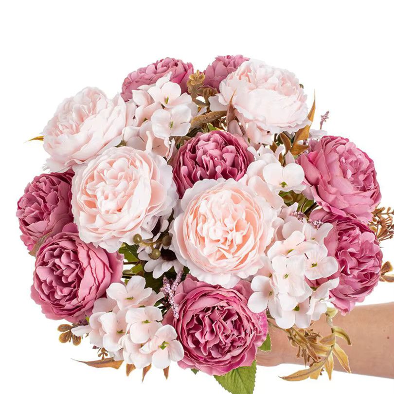 TTCY Künstliche Pfingstrosen aus Seide in Rot als Brautstrauß oder Dekobouquet für Hochzeit und Vase - Bild 1
