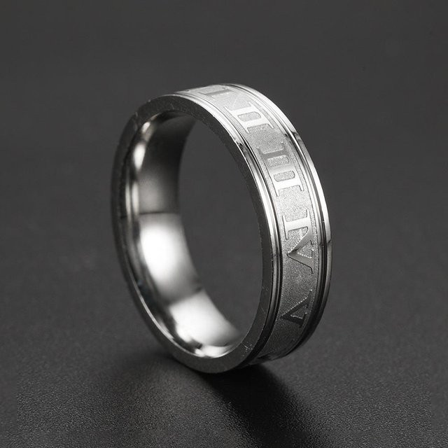 YIRAN Partnerring Edelstahl, Weiß, Römische Ziffern, Unisex - Bild 1