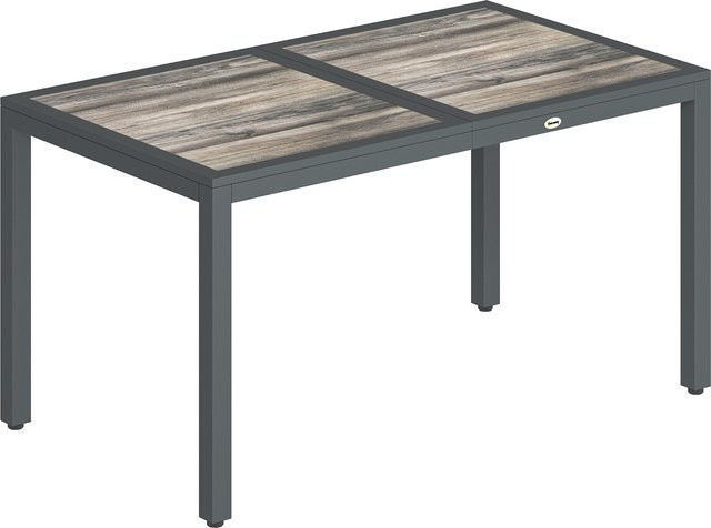 Outsunny Rechteckiger Gartentisch für 4 bis 6 Personen in Dunkelgrau mit Holzoptik-Tischplatte und Stahlbeinen, B/T/H: 140 x 80 x 72 cm - Bild 1