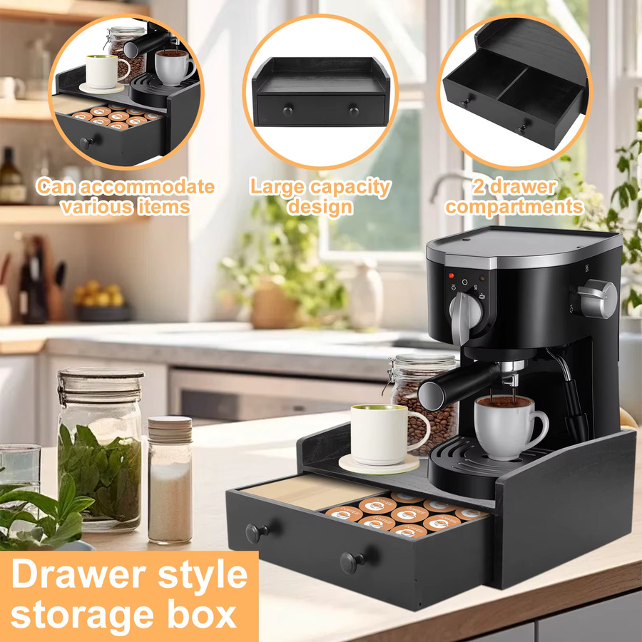 Willstar Kaffeeständer aus Holz in Schwarz mit Schublade, Vintage Kaffeebar-Organizer für dein Home Office - Bild 5