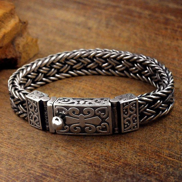Armband, Retro Thai Handgefertigt, Chunky, Breit, 20cm, black, Unisex - Bild 1