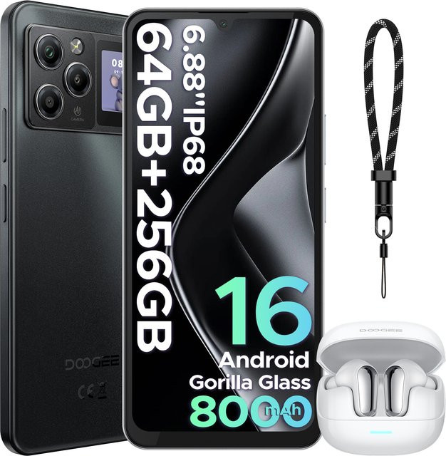 DOOGEE M30 Pro Smartphone in Schwarz mit 6,88 Zoll Display, 256 GB Speicher, 8000mAh Akku, 1,3 Zoll Rückdisplay und 64 MP Kamera unter Android 16 - Bild 1
