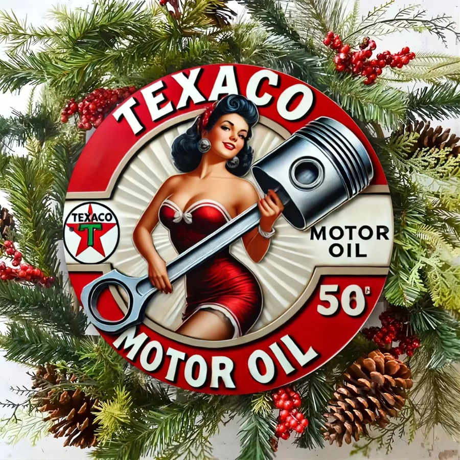 HELLOYOUNG Collectors Choice Vintage Texaco Petroleum Rundes Metallschild in Rot, Durchmesser: 20 cm - Bild 6