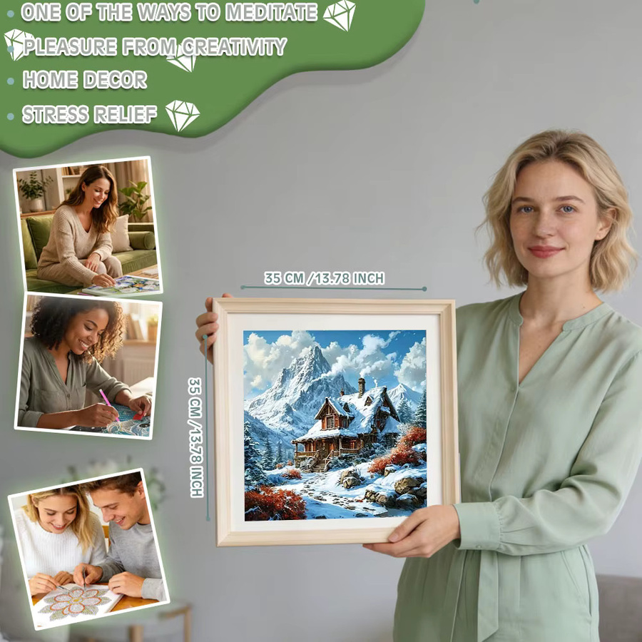 Huacan 5D DIY Diamantmalerei Winter Berghaus Landschaft Mosaik Set in Multicolour, Breite: 20 cm, Höhe: 20 cm - Bild 4