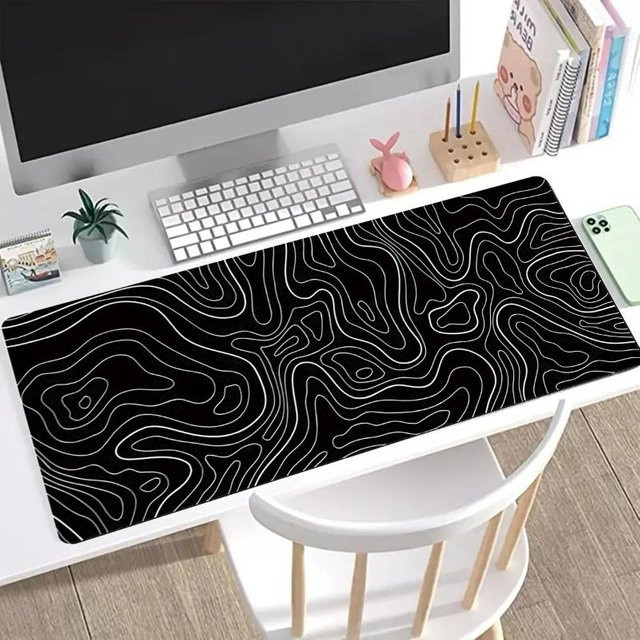 NATAWA Gaming-Mauspad mit topografischem Design, Schwarz-Weiß-Grau, B/T: 60 x 30 cm - Bild 1