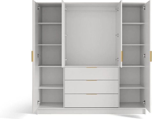 Vente-unique Kleiderschrank Lirmada Modern in Weiß mit integrierten Schubladen und Spiegel, B/T/H: 196 x 58 x 200 cm - Bild 1