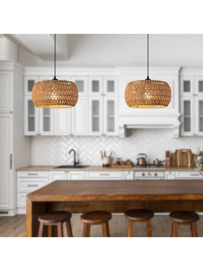 JOYINLED Boho Rattan Pendelleuchte in Braun, LED Deckenlampe mit Korbgeflecht für Esszimmer und Schlafzimmer, Durchmesser: 32 cm - Bild 5