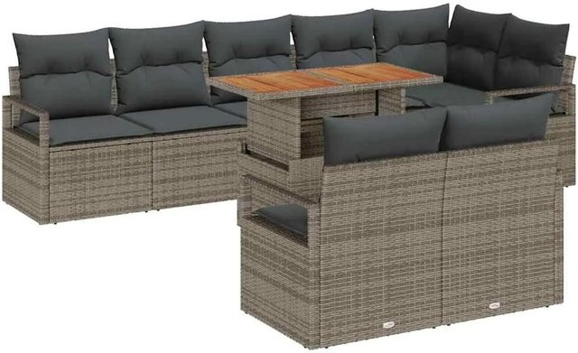 vidaXL Garten-Sofa-Set aus Poly-Rattan in Grau mit 9 Teilen, L-Form mit integrierter Stauraumfunktion und Polstern - Bild 1