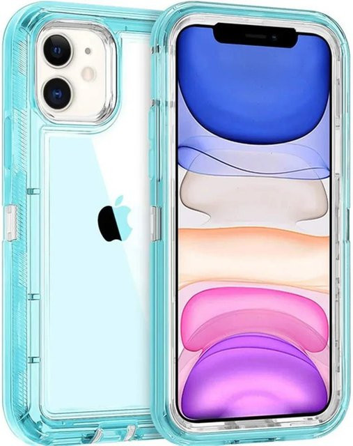 Stoßfeste Hybrid Heavy Duty Armor Ganzkörper Schutzhülle von Xiangyun für iPhone 16 15 14 13 12 11 Pro Max 7 8 Plus in Blau und Transparent - Bild 1