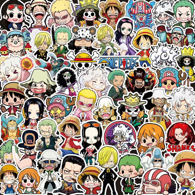 Bandai One Piece Luffy Anime Sticker Set in Schwarz-Weiß und Multicolour für Notizbuch, Skateboard und Fahrrad (80 Stück) - Bild 2