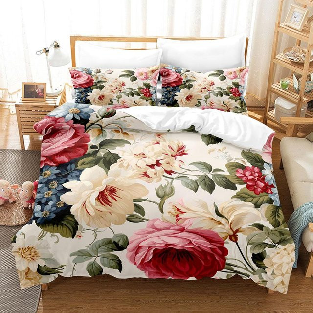 JMG Household Supplies Bettwäsche Set mit floralem 3D-Blumendruck, King Size, B/H: 180 x 210 cm, Mehrfarbig - Bild 1