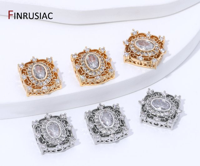 FINRUSIAC Spacer-Perlen, 14K vergoldetes Messing, Zirkon, quadratisch - Bild 1