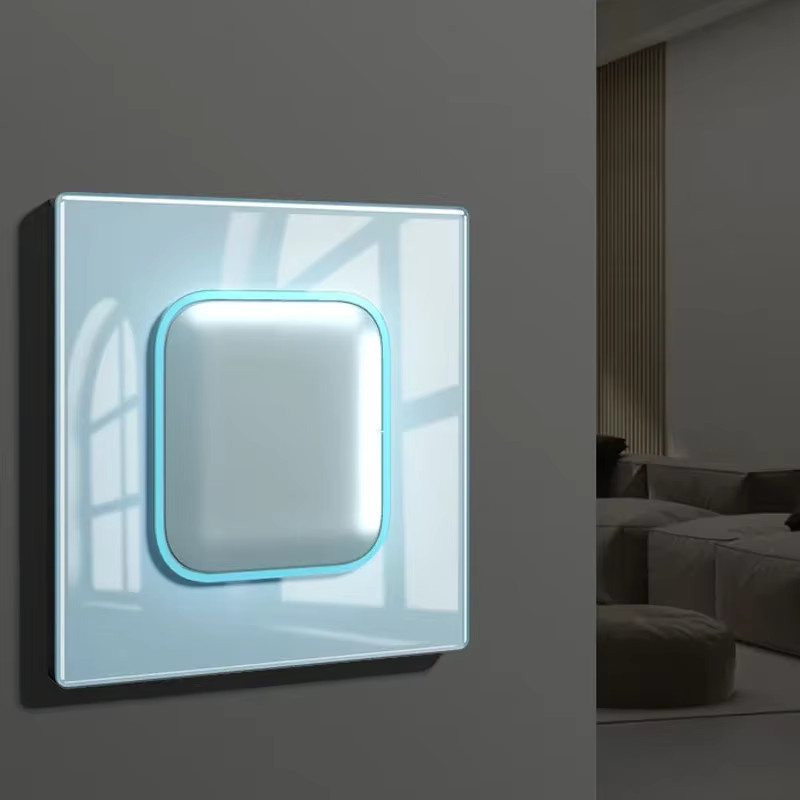 Depo Guye Glas-Schalterpanel aus gehärtetem Glas in Blau mit LED-Kontrollleuchte und Knopfschalter für TV, TEL und Steckdosen - Bild 3