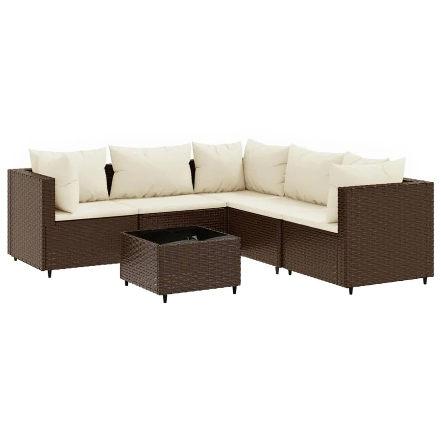 vidaXL 6-tlg Garten-Lounge-Set Modell 8 in Braun mit Polstern und Kissen aus Poly-Rattan und Metall - Bild 2