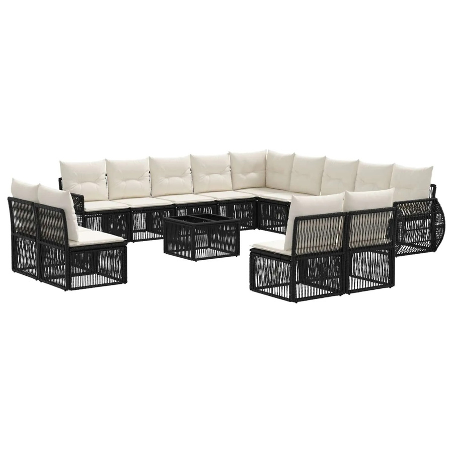 vidaXL Gartensofa-Set 14-tlg. aus Poly-Rattan in Schwarz und Cremeweiß mit Polsterung und Couchtisch - Bild 2