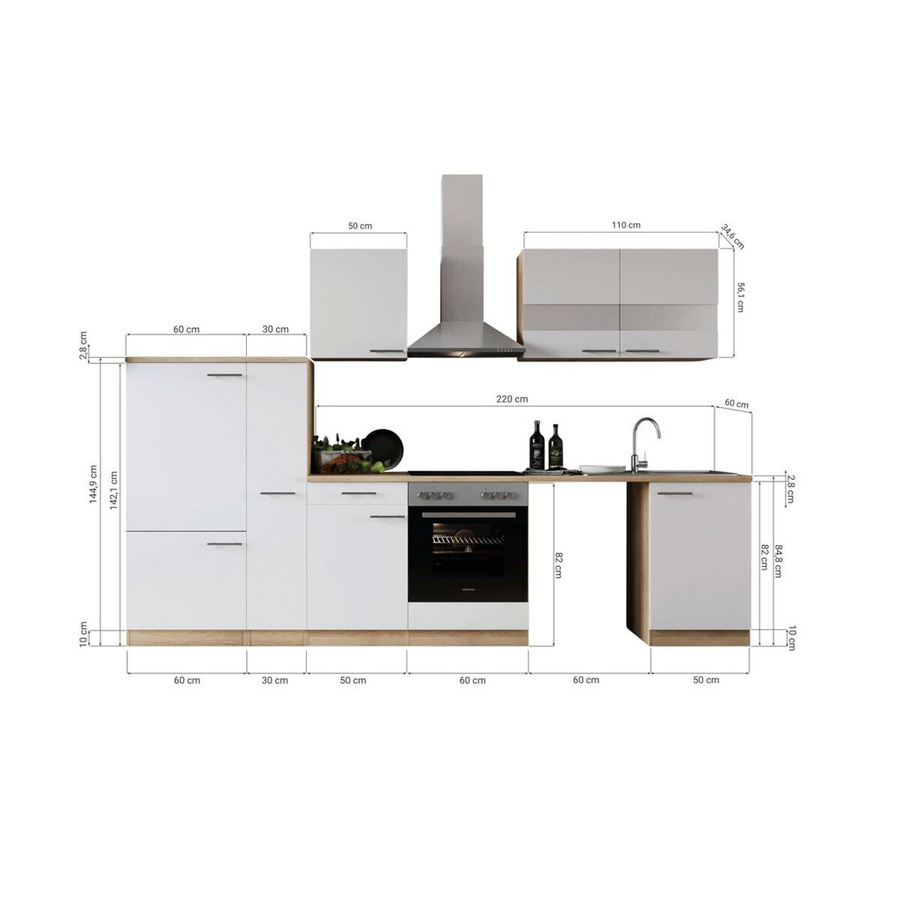 Respekta Küchenblock Merle modern in Eiche Sägerau Nachbildung Grau mit Waschmaschinen-Nische und Soft-Close-Türen B/H/T: 310 x 82 x 54 cm - Bild 3