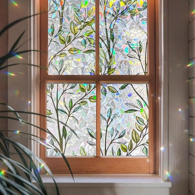 Sichtschutzfolie Fancy Homeware mit grünen Rankenblättern, doppelseitige statische Fensteraufkleber aus PVC für Glasfenster und Türen, Breite: 30 cm, Länge: 300 cm - Bild 1