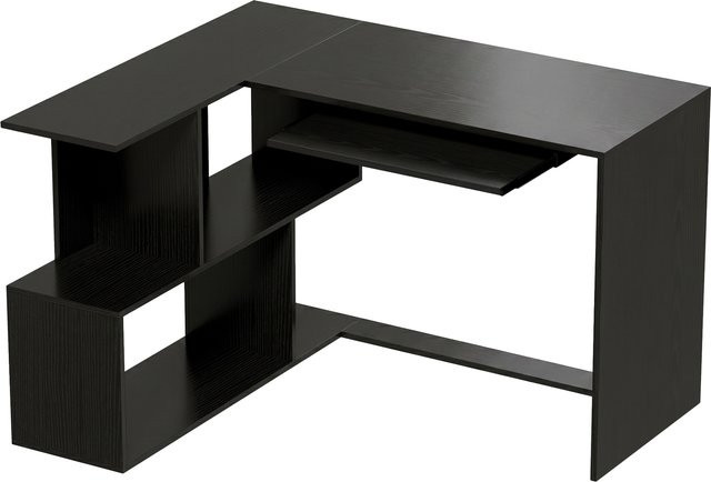 HOMCOM Eckschreibtisch L-Schreibtisch mit Tastaturauszug und 4 offenen Fächern in Schwarz, B/T/H: 120 x 100 x 76 cm - Bild 1