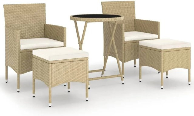 vidaXL 5-tlg Garten-Bistro-Set aus Poly Rattan und Hartglas in Beige - Bild 1