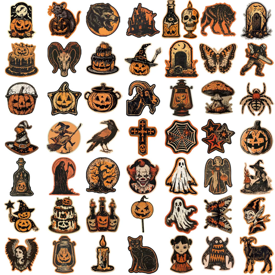 50 oder 100 Stück Retro Halloween Aufkleber mit erschreckenden Kürbis-Motiven in Multicolour für Laptop, Telefon und DIY-Projekte - Bild 4