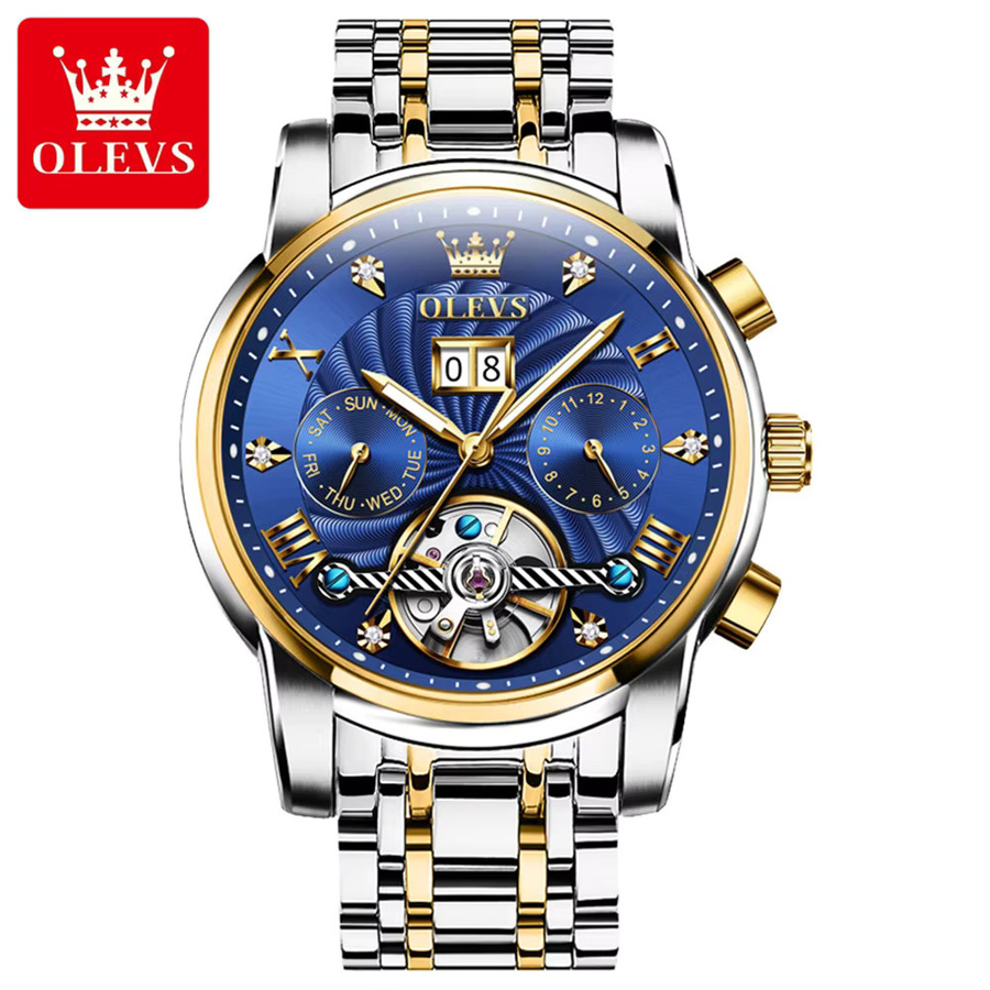 OLEVS Armbanduhr, Automatik, Edelstahl, Blau, Herren - Bild 6