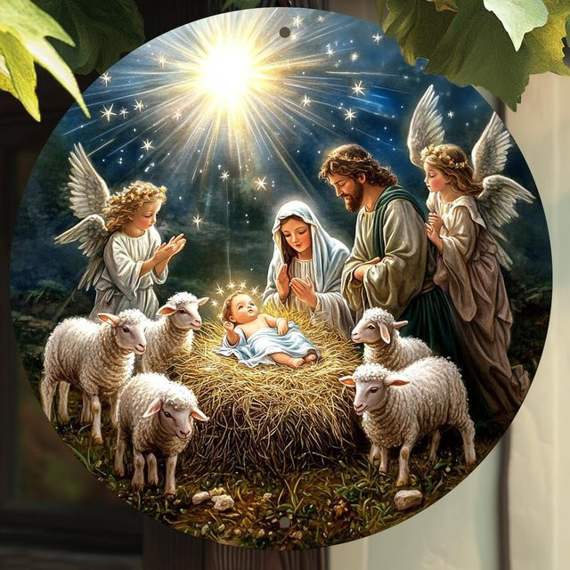 Rundes Metallschild Potdemiel Vintage Weihnachtsengel Wandkunst Mehrfarbig Durchmesser: 20 cm - Bild 1