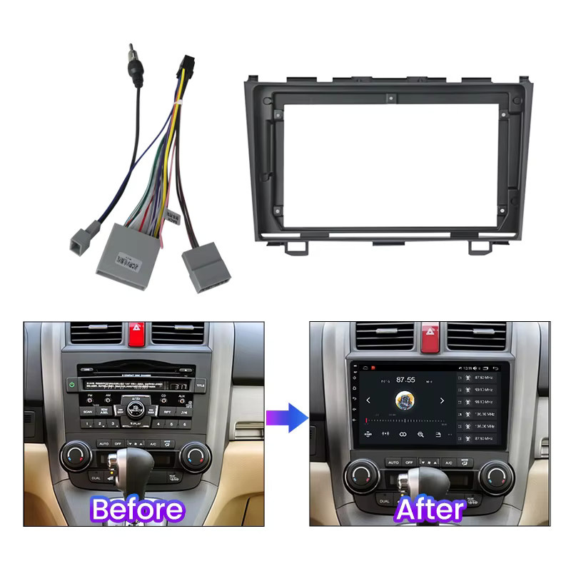 STRONGNAVI Android Autoradio Blende Rahmen und Kabelbaum Installations-Kit für Honda CR-V 3 RE 2006-2012, Schwarz - Bild 4