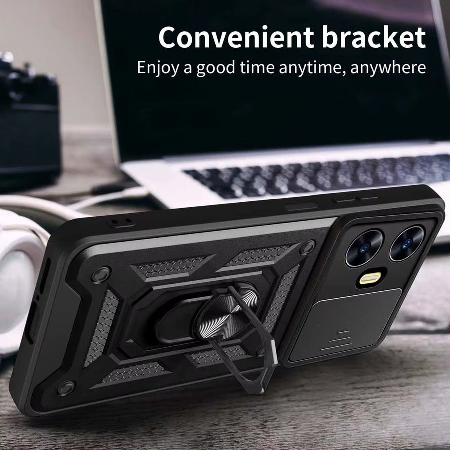 Schutzhülle für Realme C55 C53 C65 C67 C13 Pro Plus GT 6T mit Kameraobjektiv-Schutz und Military-Grade Stoßstangen-Ring in Schwarz - Bild 3