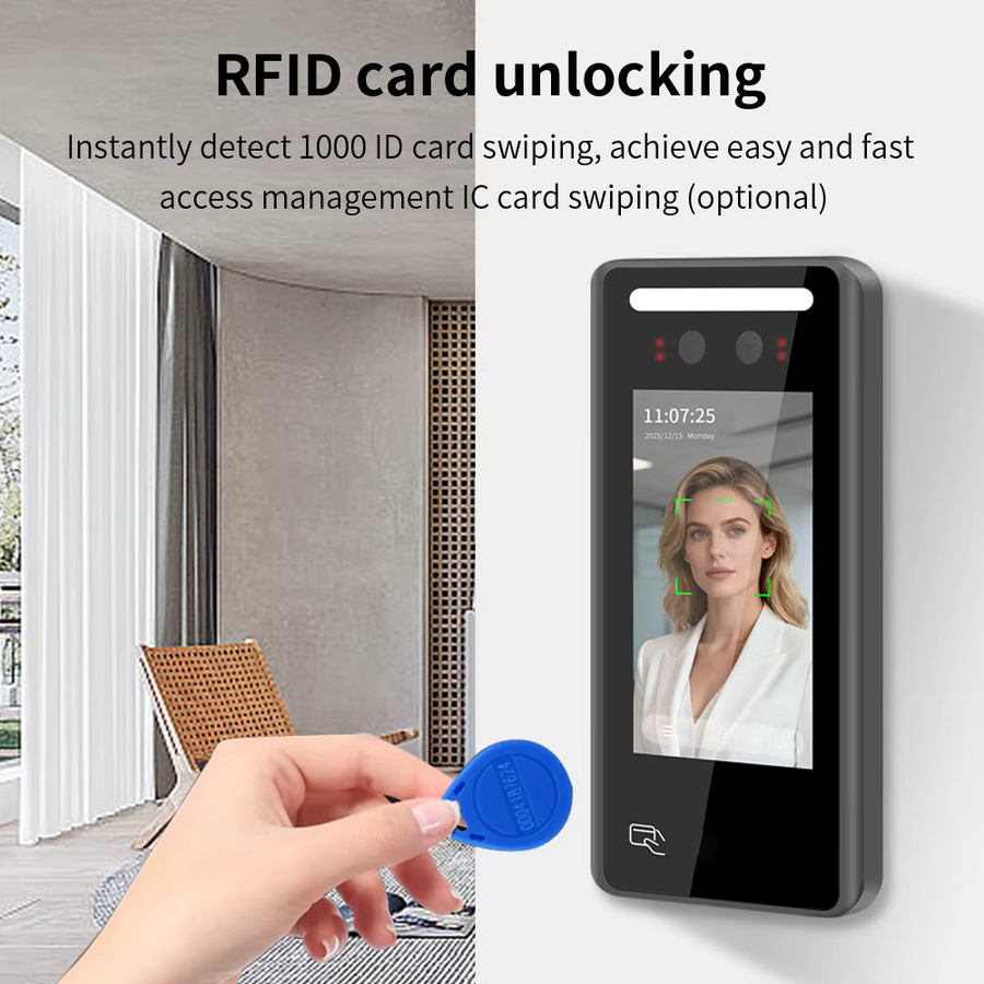 LUCKING DOOR All-In-One Zeiterfassungsgerät mit 4,5 Zoll Display, dynamischer Gesichtserkennung, RFID-Karte und USB, Schwarz - Bild 3