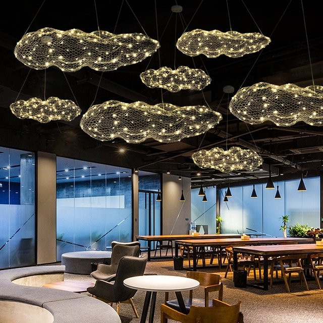 TAONUANSHU Wolken Pendelleuchte in Gold und Weiß mit Sternenlicht-Design für Wohnzimmer, Restaurant und Bar - Bild 1
