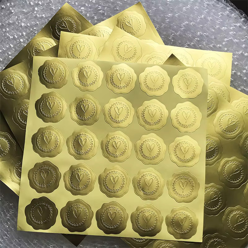 CHENJ Selbstklebende Umschlagaufkleber in Gold mit geprägtem Herz-Siegel für Einladungskarten und Postkarten, 50 Stück - Bild 2