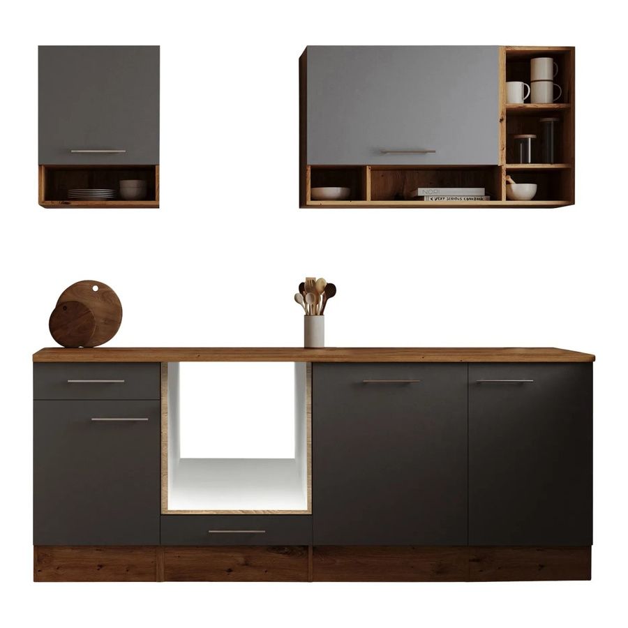 Respekta Küchenzeile Hilde in Grau mit Holzoptik, H x B x T: 205 x 220 x 60 cm - Bild 2