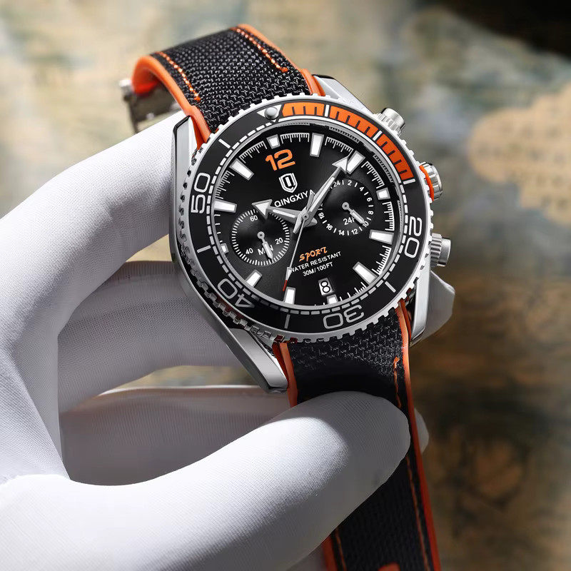 QINGXIYA Armbanduhr Chronograph, Quarz, Silikon, Herren, Weiß - Bild 5