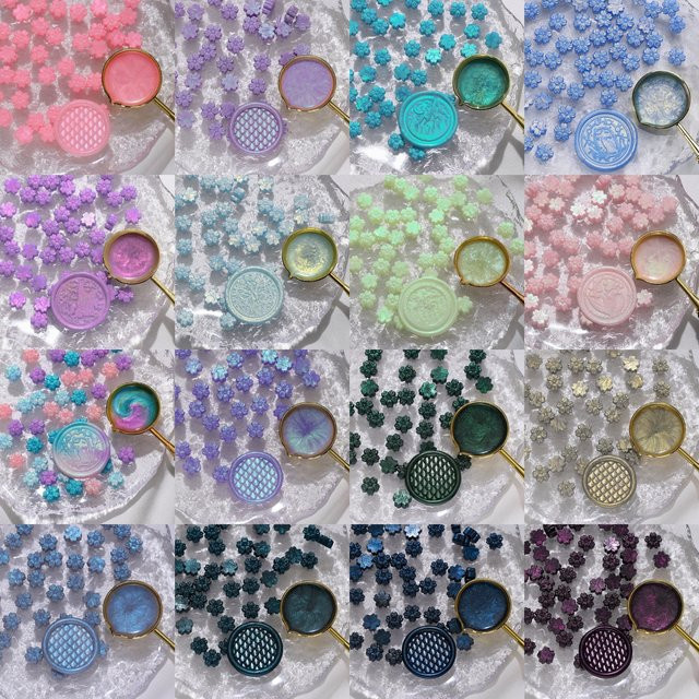 100 Stück Aurora Kirschblüten Lackwachspellets in Multicolor mit polarisiertem Gold-Effekt - Bild 1