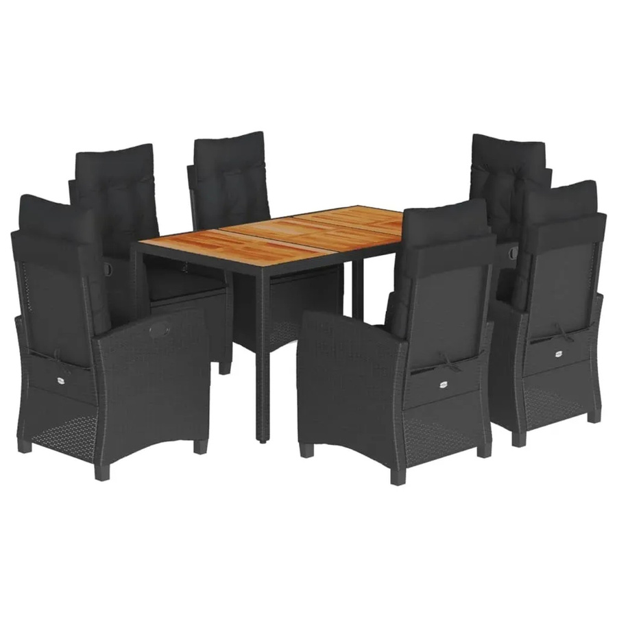 vidaXL 7-teilige Garten-Essgruppe aus Polyrattan mit Kissen in Schwarz - Bild 2