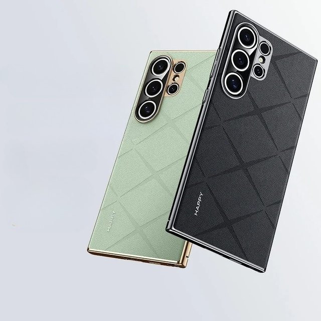 Luxus-Lederhülle für Samsung Galaxy S26 Ultra Plus und S26+ mit plattiertem Rahmen und Kameraschutz in Weiß - Bild 1