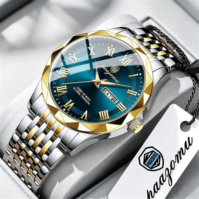 PAAZOMU Armbanduhr Quarz, Edelstahl, Blau, Herren, Datum, Wochentag - Bild 1