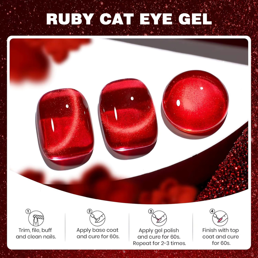 QAZIXU Nagellack, Red, Cat Eye Gel - Bild 4