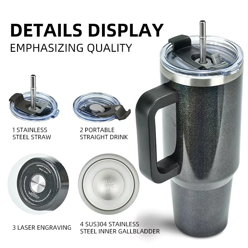 WATERSY 2er Set Isolierte Edelstahl Thermobecher mit Griff, 891 ml, Schwarz und Blau - Bild 4