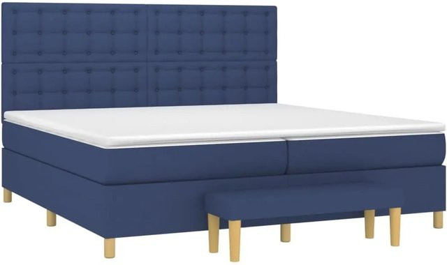 vidaXL Boxspringbett Hybrid mit Matratze Blau und Weiß, Stoff, B/T/H: 200 x 200 x 118 cm - Bild 1