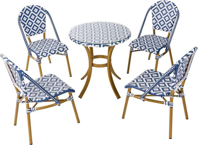 Beliani Gartentisch Set RIFREDDO in Marineblau und Natur aus Aluminium und Kunststoff, B/T/H: 70 x 70 x 88 cm - Bild 1