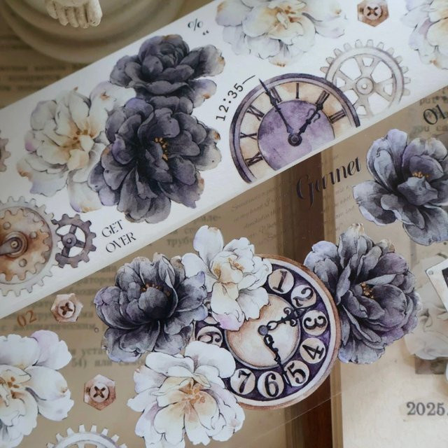 YiEr Studio Washi Tape Vintage Design mit grauen und weißen Blumen für Scrapbooking und DIY-Planer - Bild 1