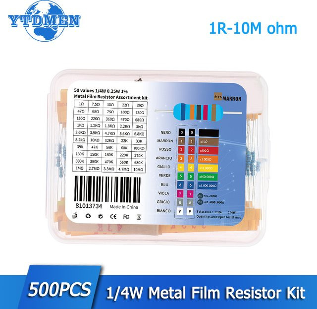 YTDMEN Metallfilm-Widerstand Sortiment Set 1/4W 1% mit Werten von 1R bis 10M Ohm für DIY-Elektronik Projekte - Bild 1