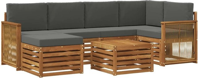 vidaXL Ecksofa Set in L-Form aus Akazienholz mit 6 Kissen in Anthrazit und Natur - Bild 1